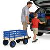 Blue Wooden Kids Pull Wagon with Removable Side Rails and All Terrain Wheels, Heavy Duty Outdoor Garden Cart for Toddlers, Portable Toy Wagon for Beach, Camping and Backyard Play view 3