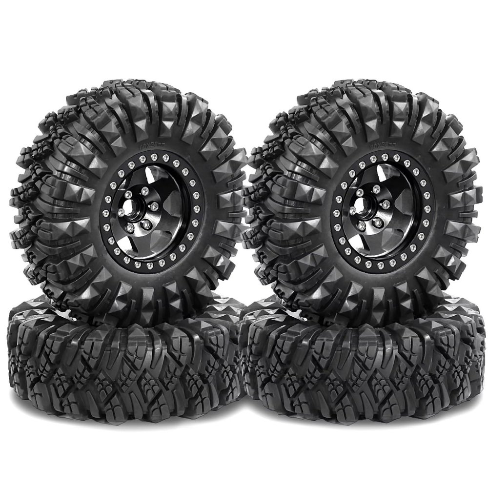 RC Car Tires Rims for SCX10 AXI03007 Pro for TRX4 for TRX6 Gen7/8 D90 VS4-10 for MST CFX 1/10 Aluminum 1.9 Beadlock Wheels and Tires RC Crawler Car
