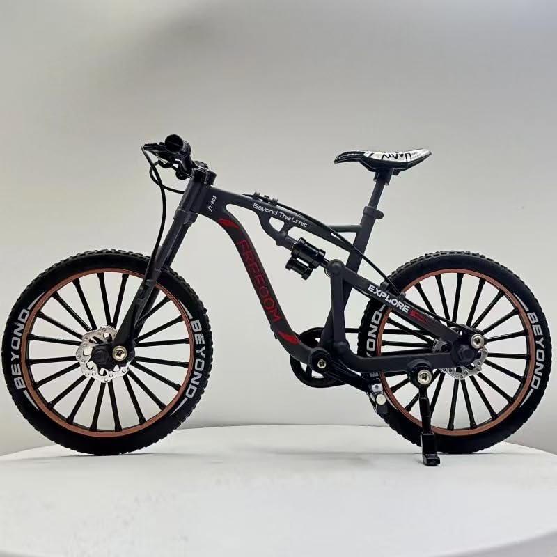 Generisch 1:12 Alloy Mountain Bike Model with Double Suspension, Mini Bicycle Decoration Gift, 3 Colours (Black)
