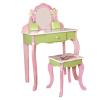 Snnozy Kids Vanity Set Girls Vanity Table Toddler Dressing Table Wooden Makeup and Chair Acrylic Oval Mirror Drawer Anti Tip Device for 3+ Years view 2