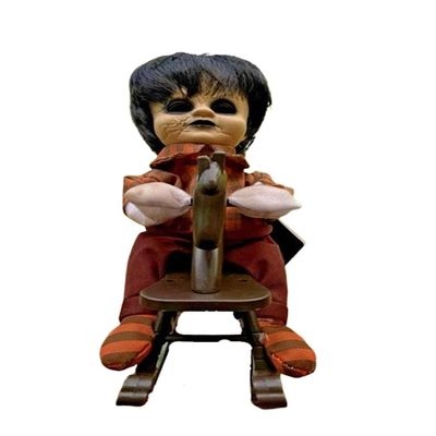 Animated Haunted Rocking Horse Doll Creepy Halloween Decor Decoration Prop - Talks Moves - Tabletop Size 9 in (Orange, 9 in)