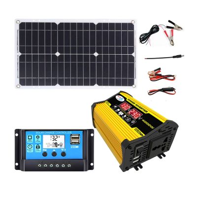 4000W 12V to 110V/220V Solar System Combination Inverter Solar Panel Kit Solar Generator Home Grid System 30A Controller + 18w12v Solar Panel