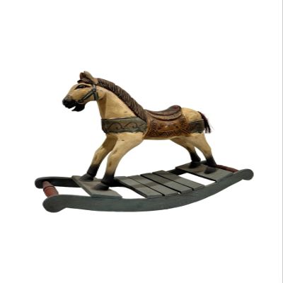 Antique Wooden Rocking Horse 49x40 CM - Hand Carved Painted Toy Horse Vintage Collectible Decorative Solid Wood - Multicolor