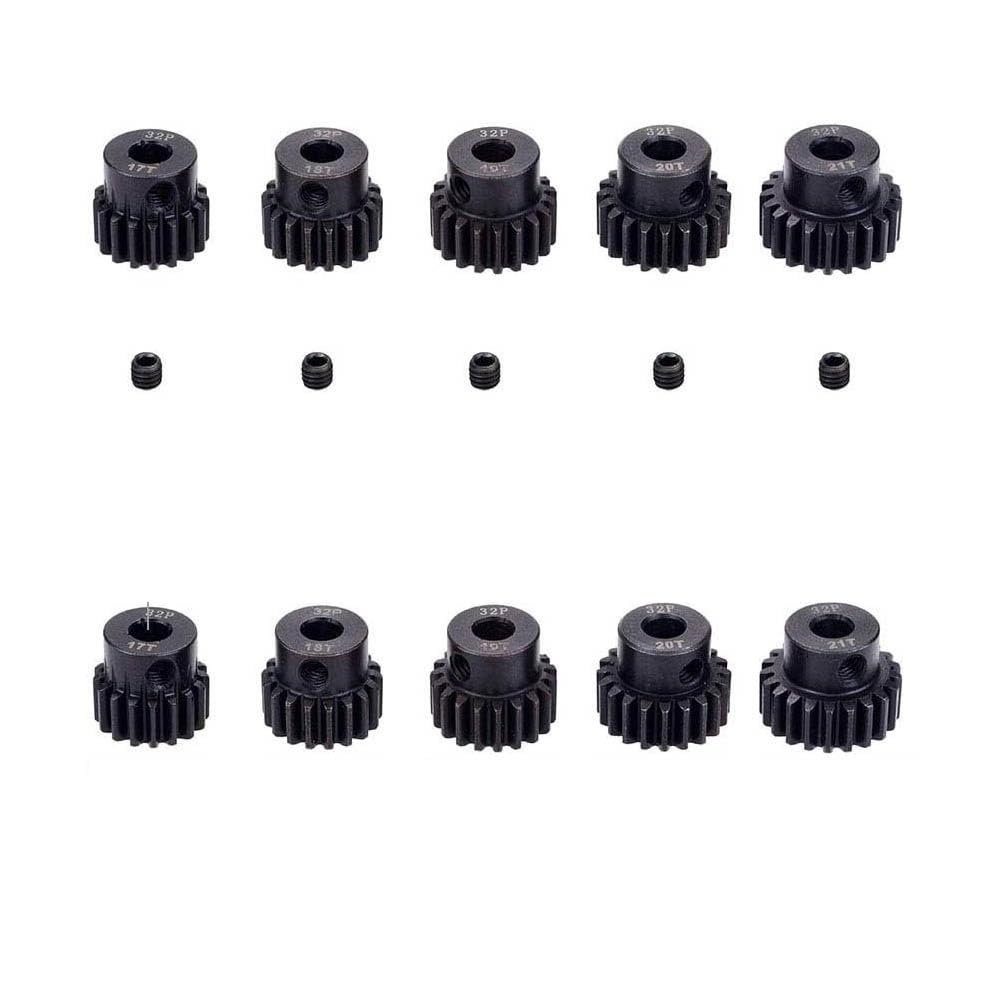32P 5mm Pinion Gear 17T 18T 19T 20T 21T Hardened Metal Motor Gear Set for RC Buggy Car Monster Truck(for 0.8 Metric Pitch)