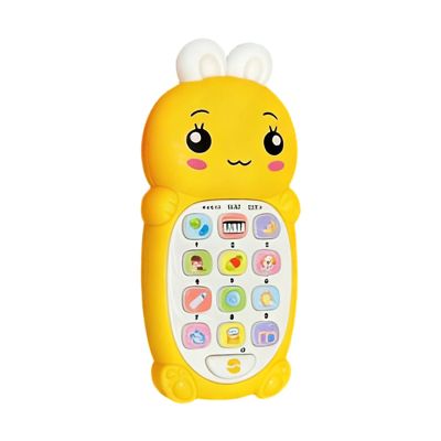 Rabbits Shape Phone Toy Including Bilingual Sounds Music and LED Light Sensory Toy for Toddler Bedtime Entertainment Bilingual Bunnies Shape Phone