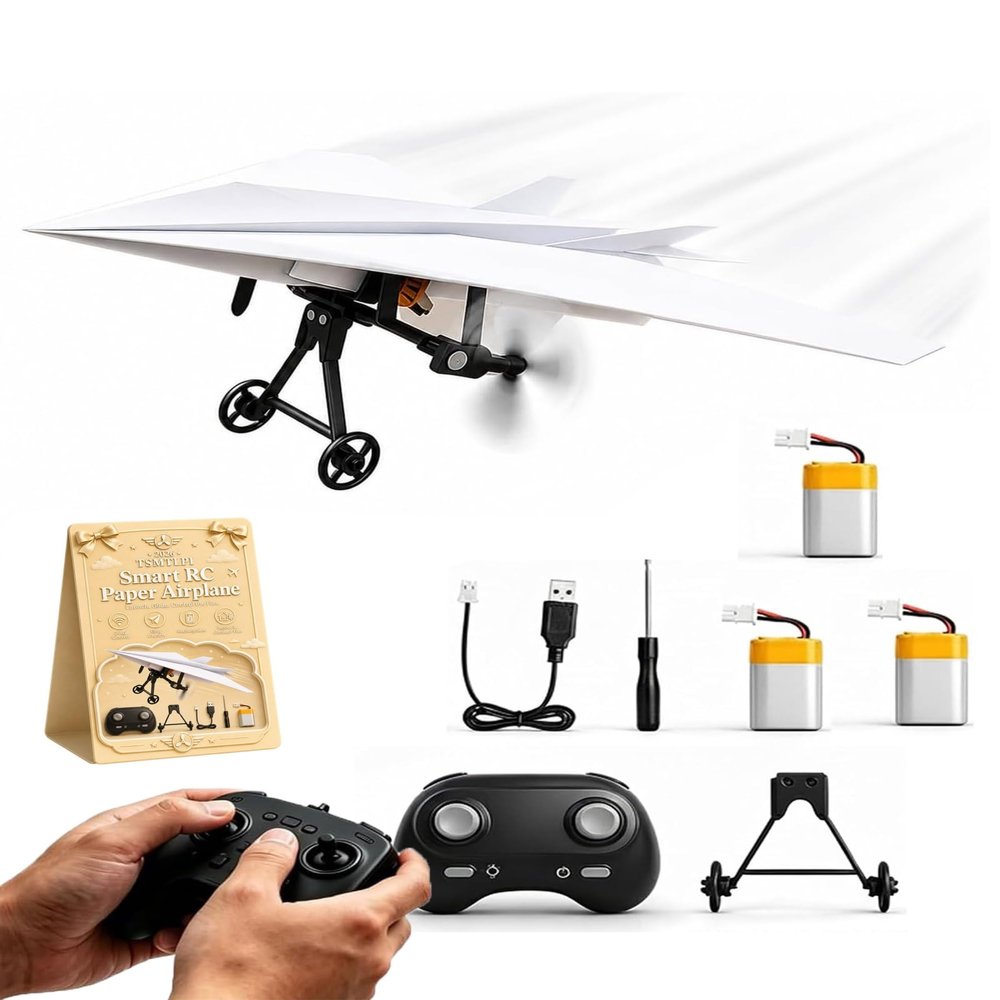 TSMTLPI Rc Paper Airplane Kit with Gyro Stabilizer,2.4ghz DIY Electric Smart Remote Control Paper Airplane Power Components,STEM Foldable Lightweight Glider Tool for Hobbyists Beginner Flyers