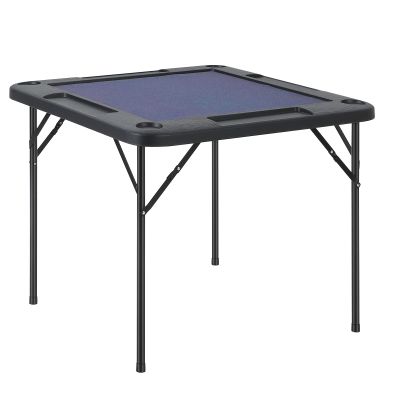 IDEALHOUSE 39.5 in Mahjong Table, Square Folding Card Table with Felt Blue Surface and Cup Holders, 4 Player Game Desk with Chip Trays Domino, Poker, Jigsaw Puzzles