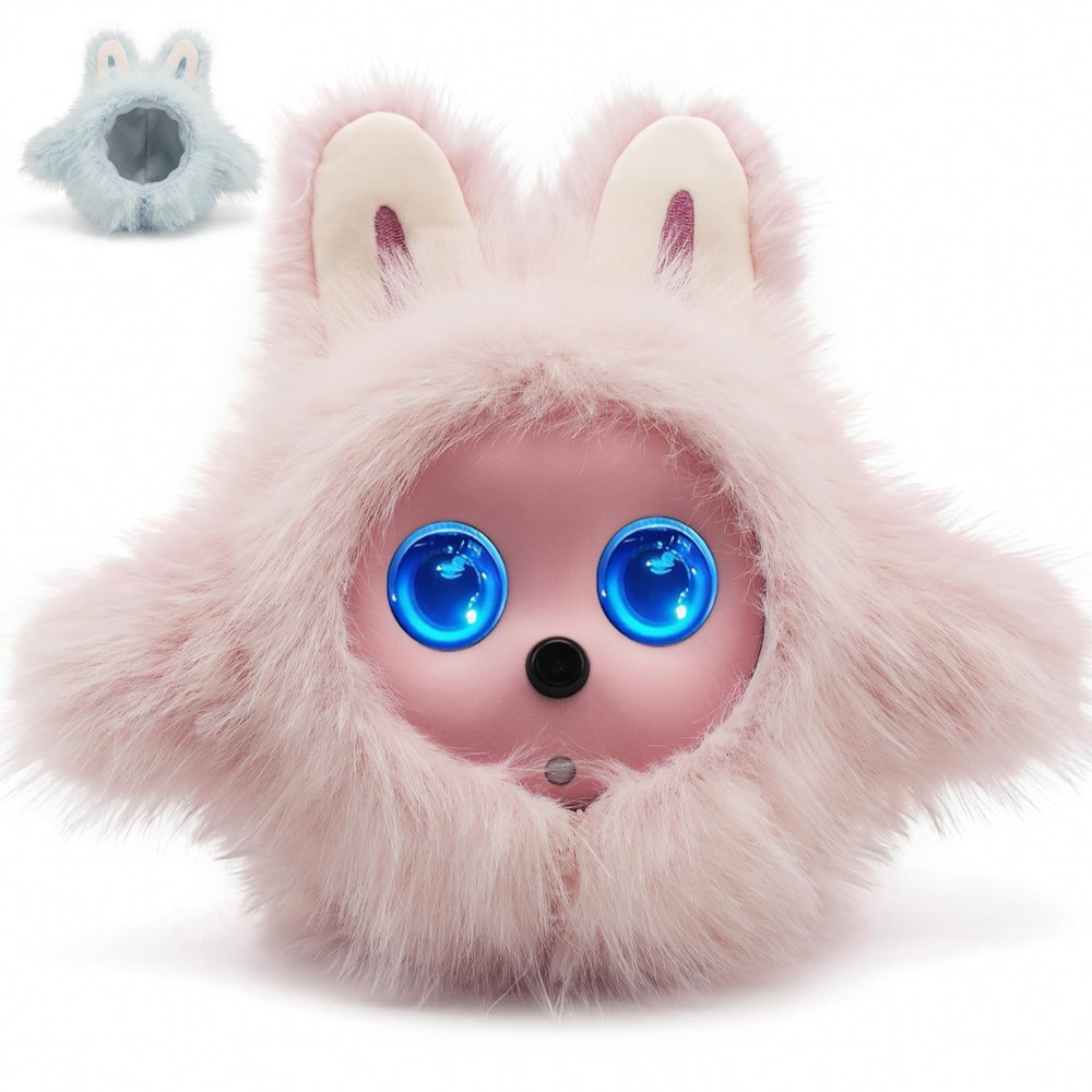 Funio AI Smart Robotic Pet, Cute Emotional Companion Robot with Multimodal Interaction, Replaceable Fluffy Cover, Voice Conversation, Touch Sensing, Suitable for Home & Office