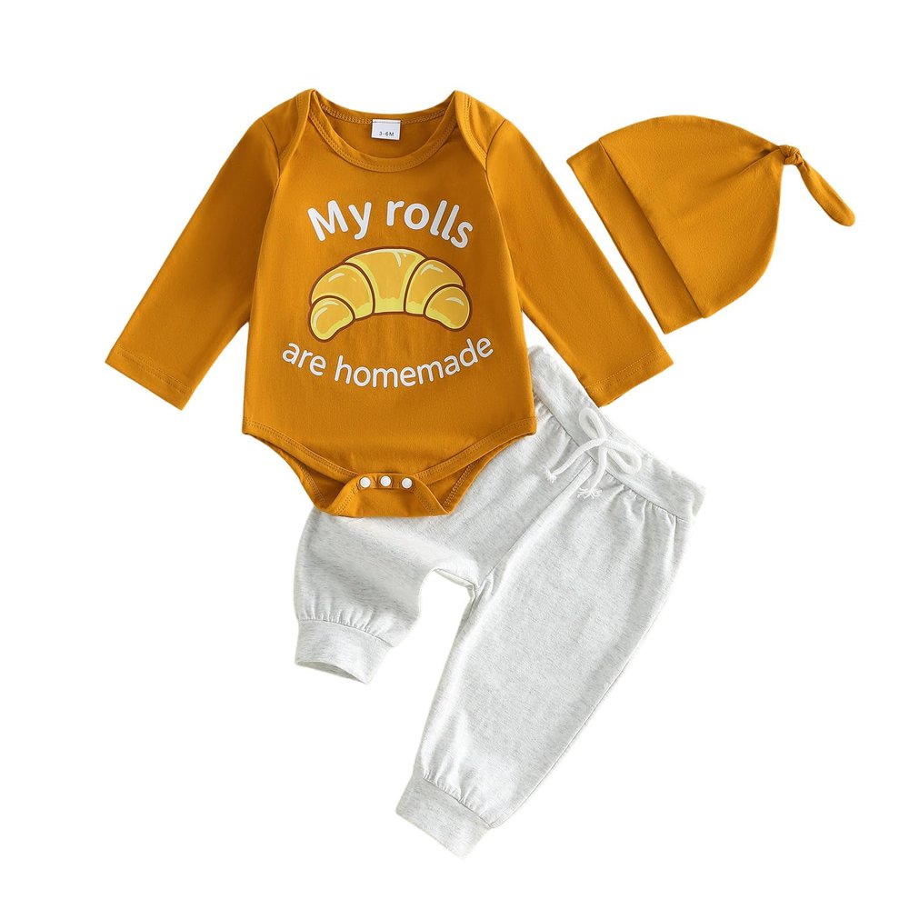 Xiaodriceee My First Halloween Baby Boy Outfit Letter Croissant Print Romper Pants Set Baby Boy Thanksgiving Outfit(D-Orange, 12-18 Months)