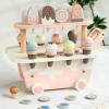 FytStycale Ice Cream Cart with Make-Believe Snacks Wooden Ice Cream Cart with Handle Pastel Pretend Play Store for Young Children view 3