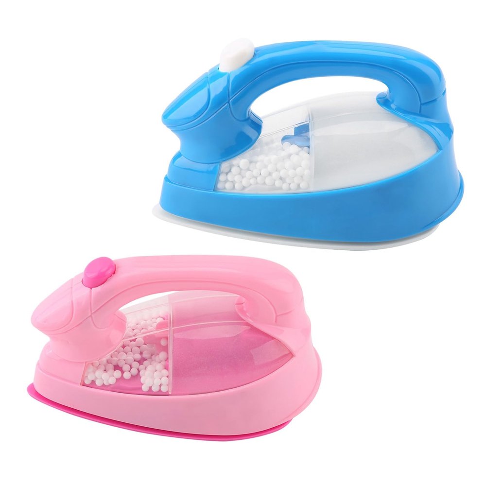 Qudinip Mini Electric Iron Toy for Kids, Home Appliance with Light and Spinning Sponge, 2 AA Batteries Required
