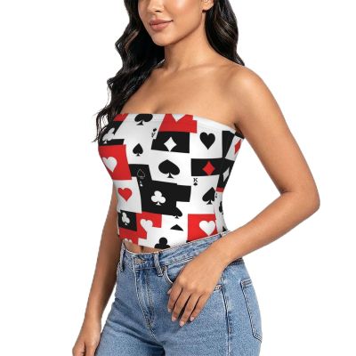 Women's Strapless Bandeau Grid Poker Playing Cards Crop Top