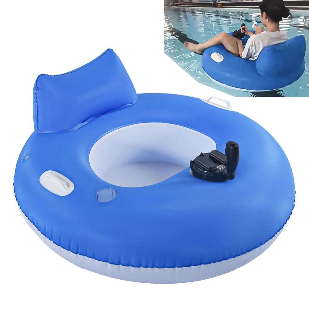 Electric Motorized Pool Lounger, Inflatable Tanning Float with Dual Propeller and Joystick, 360 Rotation Water Spray for Pool, Lake and Beach B