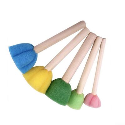 5-Piece Painting Roller Brush Set with Sponge Tips, Wooden Handle Art Supplies for Toddlers, Easy Grip Stamp Brushes for DIY Crafts and Flower Drawing Toys