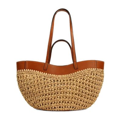 CLOTHBAG Straw Beach Bags for Women, Purse Tote with PU Shoulder Strap, Large Straw Beach Bag for Shopping & Vacation Days