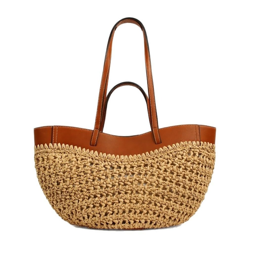 CLOTHBAG Straw Beach Bags for Women, Purse Tote with PU Shoulder Strap, Large Straw Beach Bag for Shopping & Vacation Days
