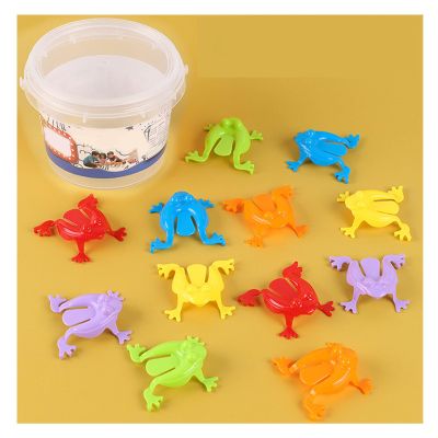 RiToEasysports 12 Colorful Jumping Toys, Finger Pressing Leaping Frogs with Bucket for Kids Bouncing Game (Barreled)