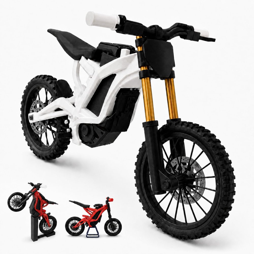 1:9 Scale Electric Dirt Bike Model Compatible with Surron Light Bee X, 3D Printed Off-Road Motorcycle Miniature with Functional Suspension, Movable Wheels, Gift (Light Bee X, Already Assembled)