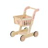 FytStycale Wooden Shopping Cart Toy Push and Pull Doll Slotted Side Panels for Children, Pink Shopping Cart view 1