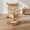 FytStycale Wooden Shopping Cart Toy Push and Pull Doll Slotted Side Panels for Children, Pink Shopping Cart view 3