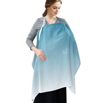 White Blue Gradient Muslin Nursing Cover for Breastfeeding