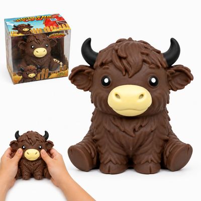 6in Giant Highland Cow Squishy Figures, Soft Squeeze Animal Desk Decor, Cow Lover Gift (1 Pack-Brown)