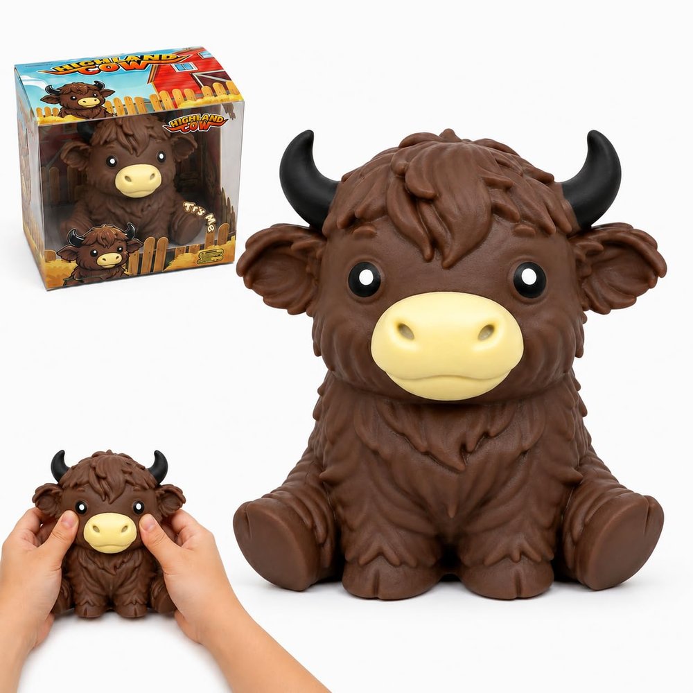 6in Giant Highland Cow Squishy Figures, Soft Squeeze Animal Desk Decor, Cow Lover Gift (1 Pack-Brown)