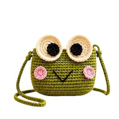 Handmade Crochet Frog Crossbody Purse, Cute Mini Knit Coin Bag, Fashion Small Shoulder Wallet for Daily Outfit Matching