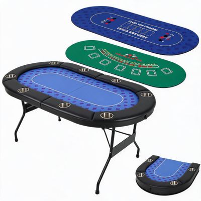 Foldable Poker Table for 8 Players, Portable Game Table with Padded Rail & Deepened Cup Holders, Includes 2 Interchangeable Play MatsFold Lock Latch, for Texas Hold'Em, Blackjack, Friends Parties & f