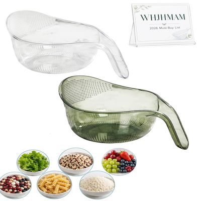 Rice Rinsing Bowl with Strainer and Handle, Multifunctional Kitchen Washing Bowl, Bpa-Free Clear Rice Rinser Colander for Grains, Quinoa, Fruits and Vegetables, Fine-Hole Drainer Basket