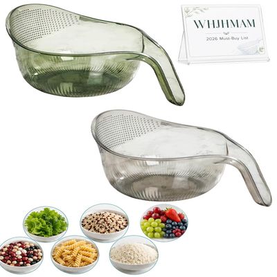 Rice Rinsing Bowl with Strainer and Handle, Multifunctional Kitchen Washing Bowl, Bpa-Free Clear Rice Rinser Colander for Grains, Quinoa, Fruits and Vegetables, Fine-Hole Drainer Basket