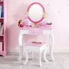 ZOMEYLPO Kids Vanity Set Wooden Girls Vanity Table and Chair Set with Mirror and Stool 23.6 x 11.8 x 40.6 in Pull Out Drawer Side Jewelry Boxes for Toddlers Role Play view 1