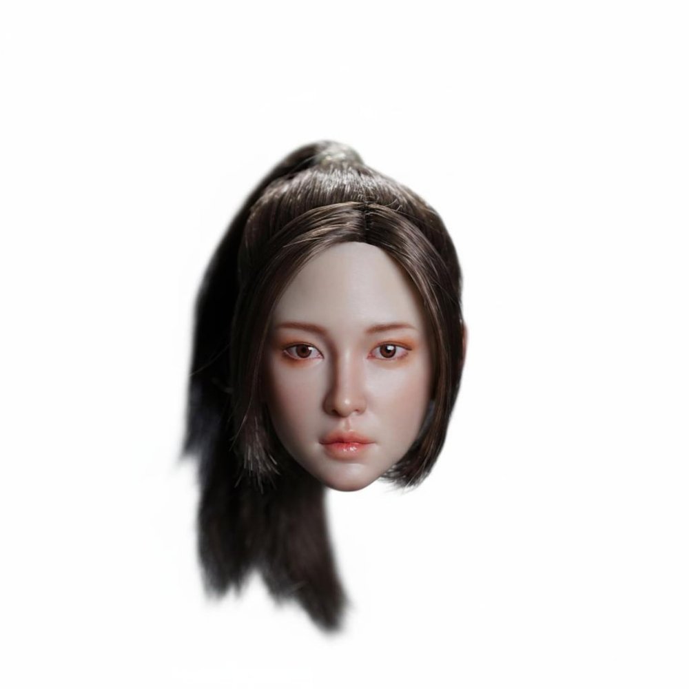 FashionCha 1/6 Female Head Headpiece 12 Inch Female Figure Head for Collecting, Brown Hair Ponytail