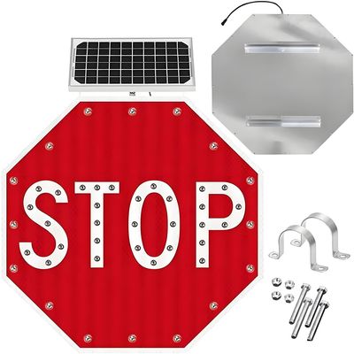 GTANND Led Reflective Stop Mark Traffic Sign,Aluminum Solar-Powered Octagon Road Stop Signs Traffic Blinking Street,Traffic Road Warning Flashing Road Stop Signs 80 * 80cm(32in)