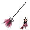 Halloween Witch Broom Prop, Plastic Witch Broomstick for Halloween Party, Cosplay Accessory, Flying Broomstick with Ribbons for Decoration Masquerade Show Dress Up Party Supplies, Hot Pink view 1
