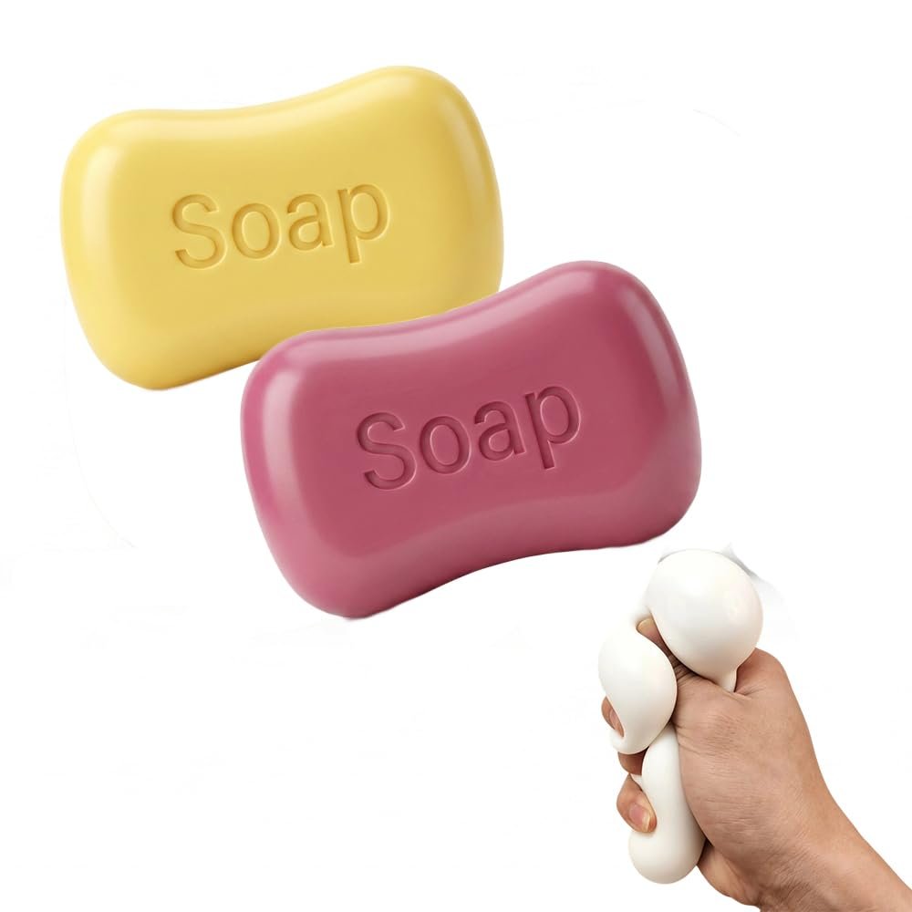 2026 New Crunchy Soap Squeeze, Realistic Stress Relief Toy Soaps Squeeze (Pink+Yellow)
