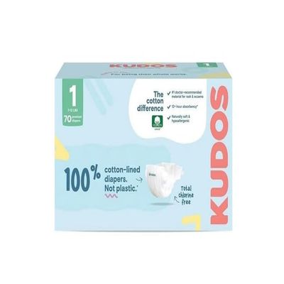 Kudos Chlorine Free Premium Diapers, Cotton-Lined, (Size 1, 70 Count)