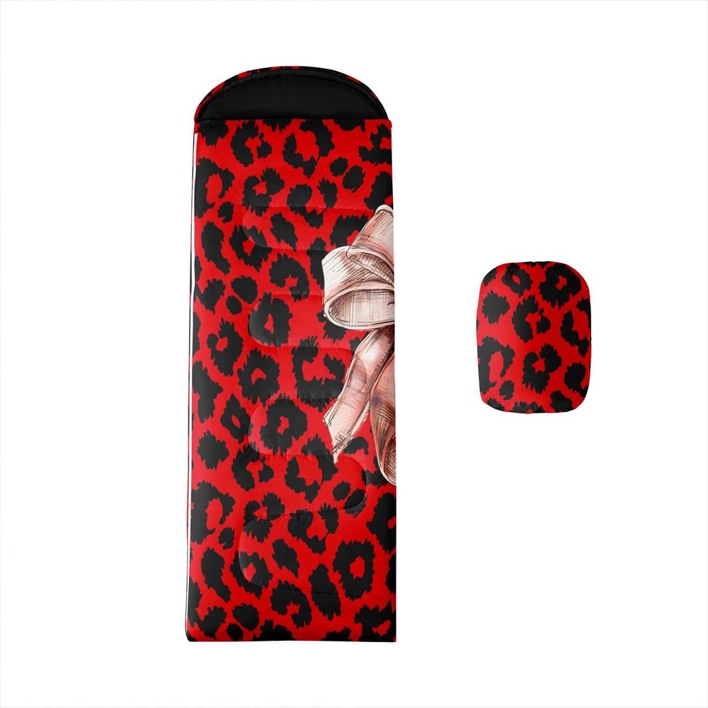 Cute Pink Bow Sleeping Bag for Kids Red Leopard Print Backpacking Coquette Bow Girly Wearable Camping Blanket for Hiking Outdoor Travel Hunting Aesthetic Cheetah Print Sleep Bag