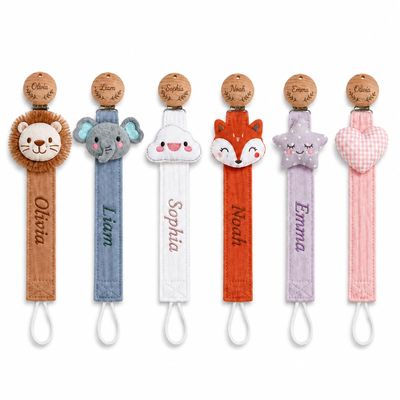 Personalized Pacifier Clip with Name Embroidered Cotton Paci Holder