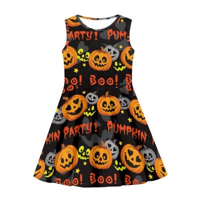 Youngerbaby Girls Halloween Pumpkin Swing Dress Sleeveless Holiday Outfits