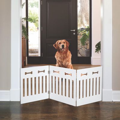 47.5'' Indoor/Outdoor Free Standing Adjustable Solid Wood 3 Panel Bone Design Pet Gate - White