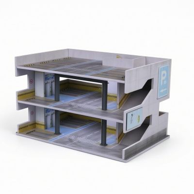 kowaku 1:64 Parking Building Model Realistic Parking Garage Model Openexterior Facility 3 Layer for Collectors, Hobbyists, Showcase, Shelf, Japanese Parking Garage Scene C