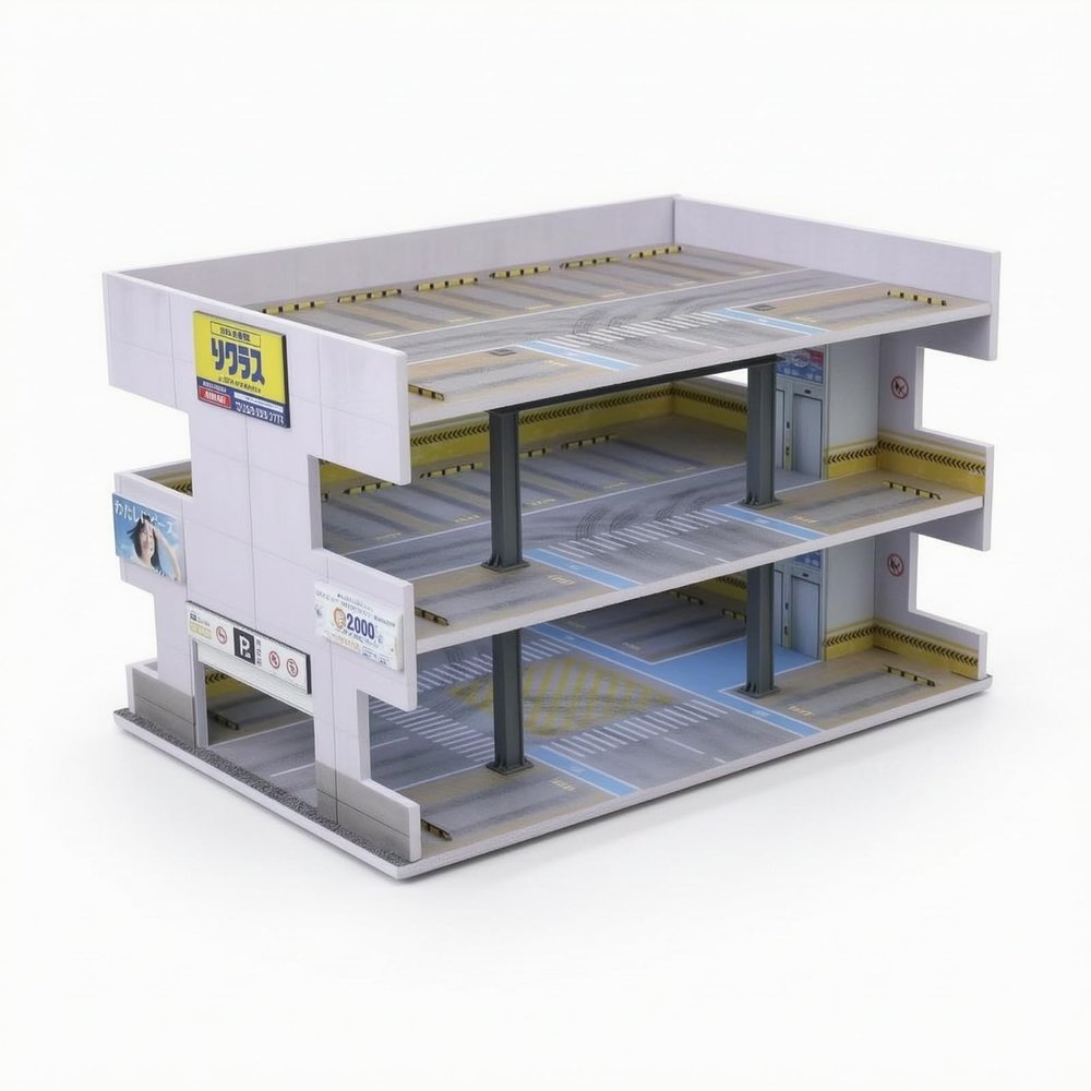 KQFCAZRE 1:64 Parking Building Model Multi-Level Parking Garage Model Openexterior Facility 3 Layer for Shelf, Desk, Japanese Parking Garage Scene B