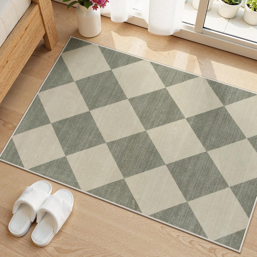 GAQ33T Boho Round Area Rug, Washable Non Slip Circular Floor Carpet, for Living Room, Bedroom, Bathroom and Daily Indoor Use(Blue/Grey,2' x 3' (Rectangular))