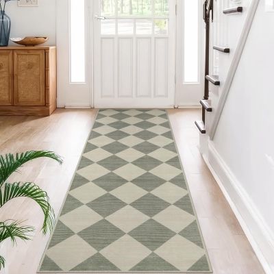 GAQ33T Boho Round Area Rug, Washable Non Slip Circular Floor Carpet, for Living Room, Bedroom, Bathroom and Daily Indoor Use(Green/Grey,2'5" x 8' (Rectangular))