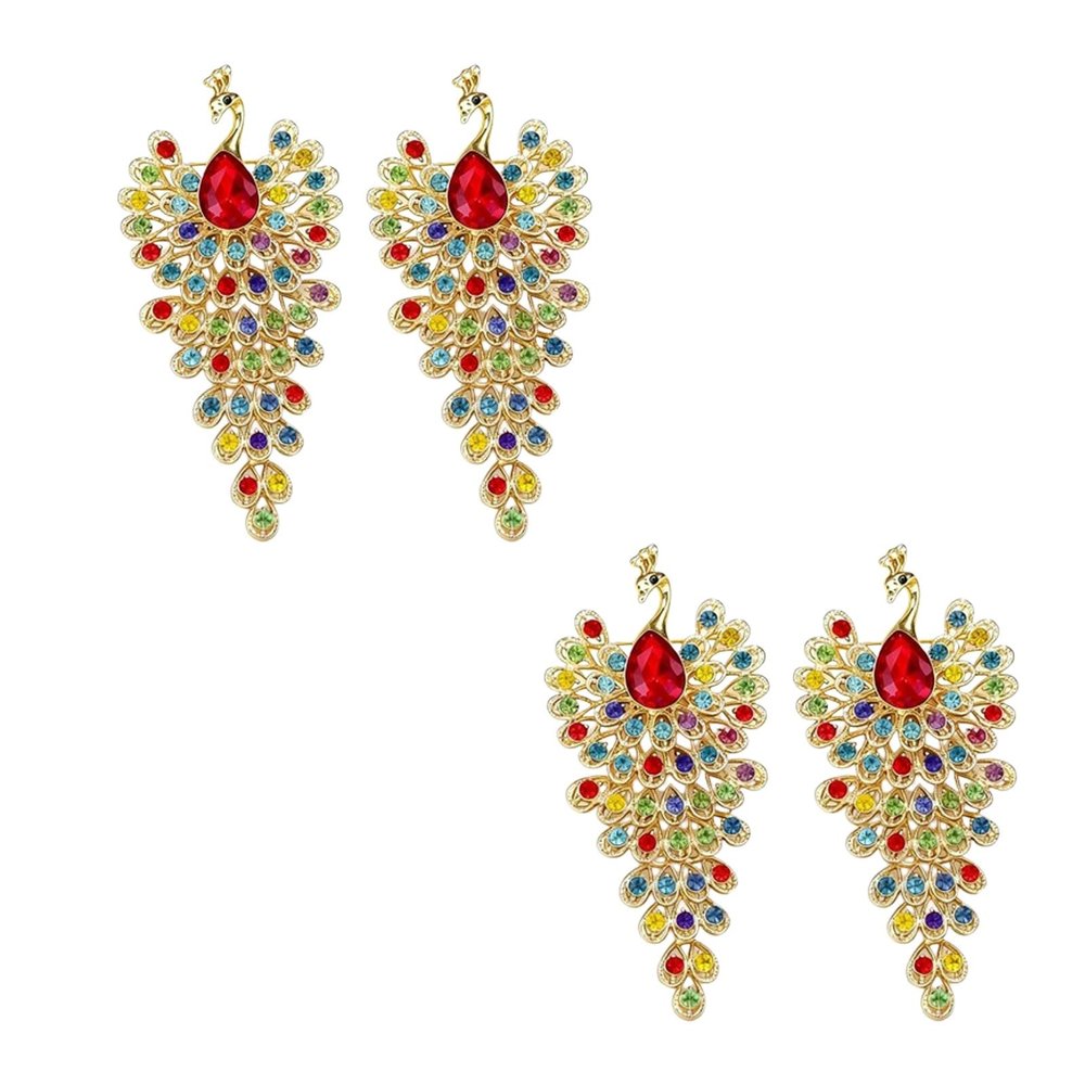 LUOZZY 4 Pcs Red Peacock Brooch Pin for Women Vintage Crystal Style