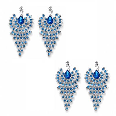 LUOZZY 4 Pcs Blue Peacock Brooch Pin for Women Vintage Crystal Lapel