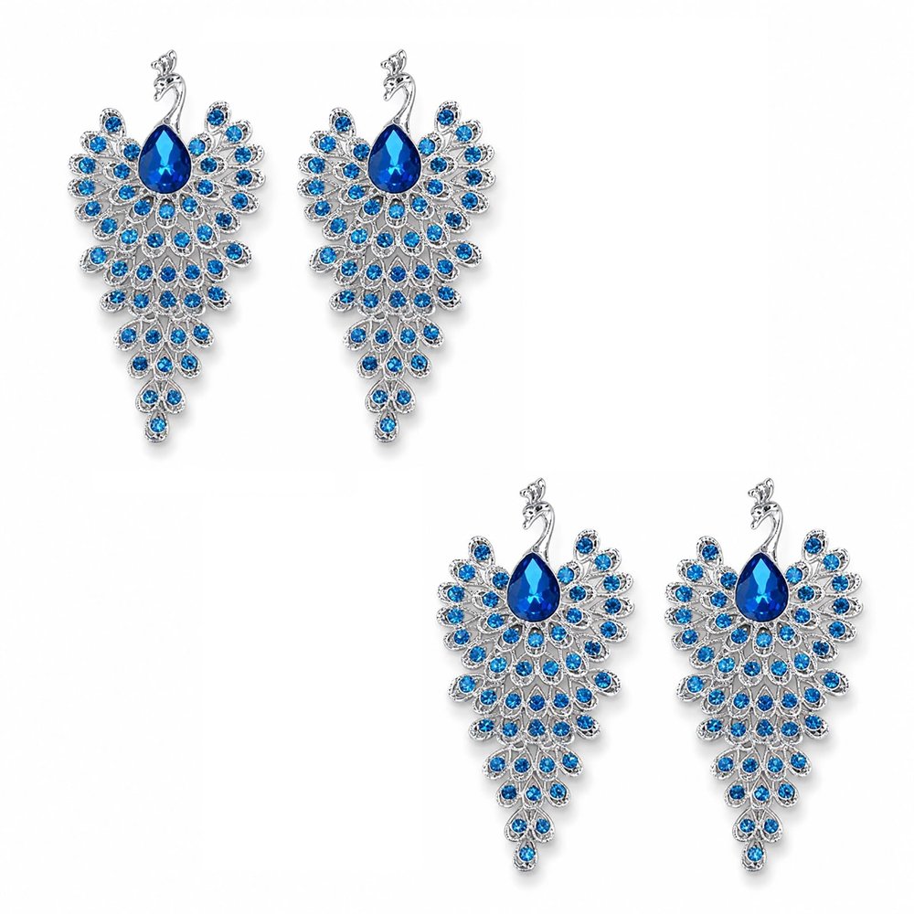 LUOZZY 4 Pcs Blue Peacock Brooch Pin for Women Vintage Crystal Lapel