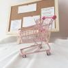 harayaa Mini Shopping Cart Small Supermarket Iron Trolley Organizer Utility Toy with Handle Suitable for Vanity Storage Kids Preschool Learning Deskto, Pink view 4
