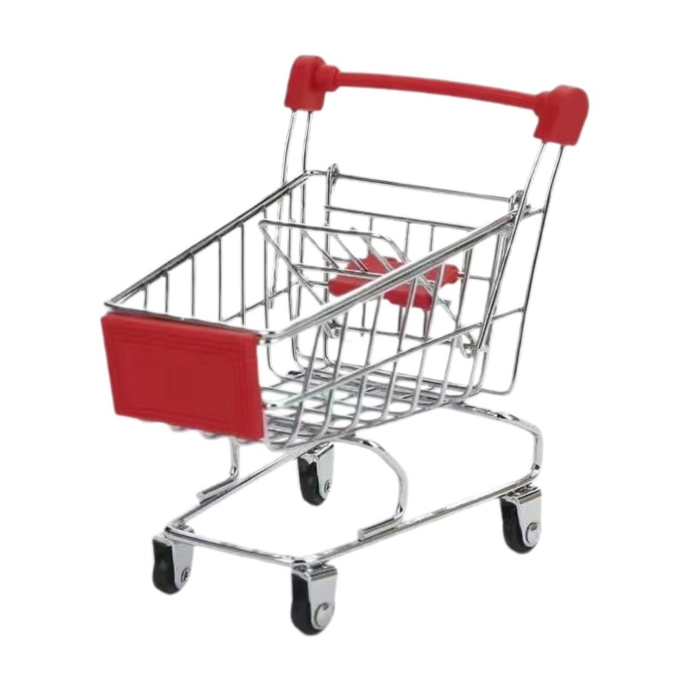 Gralara Mini Shopping Cart Utility Easy to Push Funny Miniature Small Supermarket Cart Supermarket Handcart Trolley for Kids Gift , Red